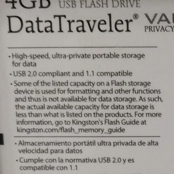 Kingston 4GB Data Traveler AES Encrypted Vault Privacy 2.0 Flash Drive - Picture 3 of 3